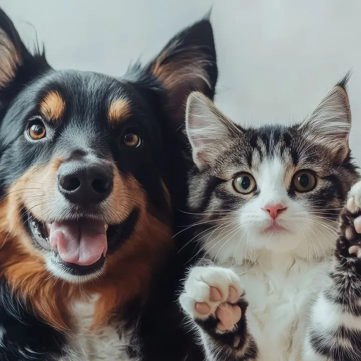 View of cats and dogs showing friendship