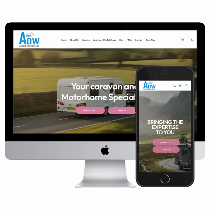 Desktop and mobile screenshots of the Adventures on Wheels website