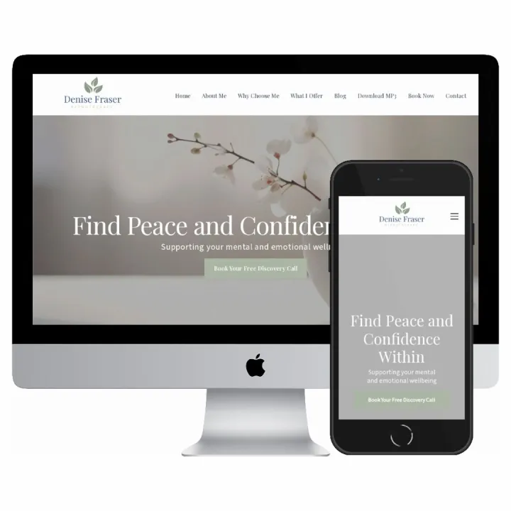 Desktop and mobile screenshots of the Denise Fraser Hypnotherapy website