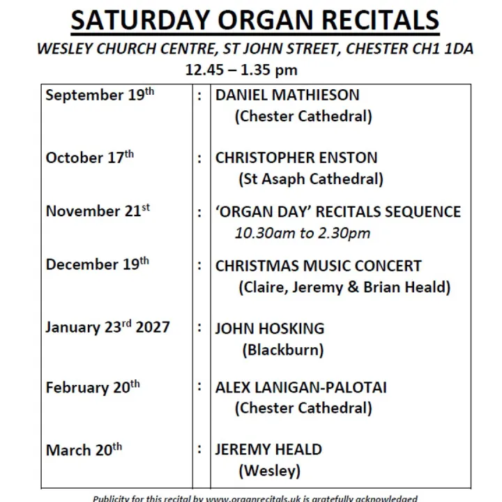 Saturday Recitals At The Wesley Sept 2026 to March