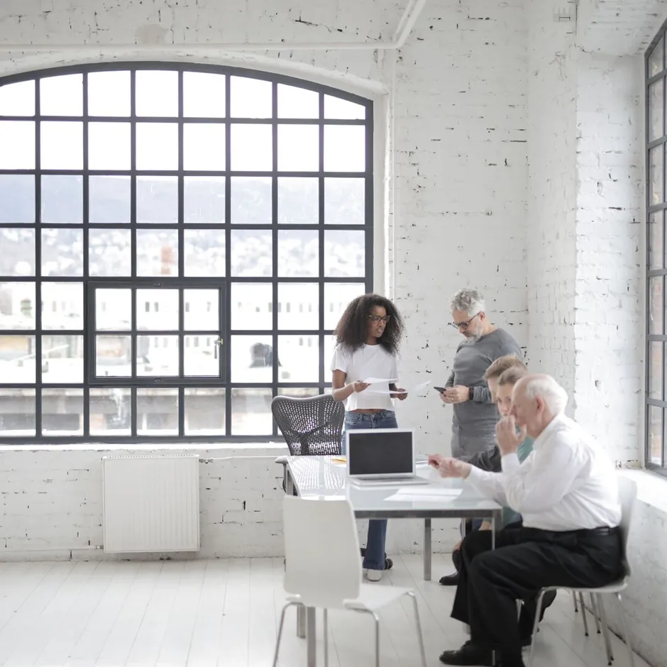 A contemporary daylit office workspace