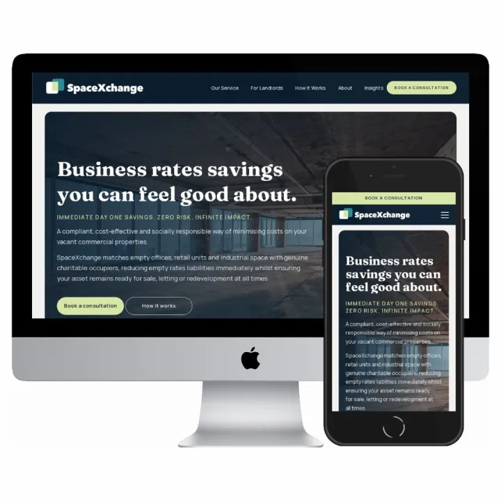 Desktop and mobile screenshots of the SpaceXchange website