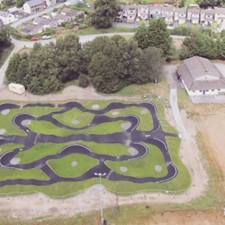 Rhayader pump track drone view