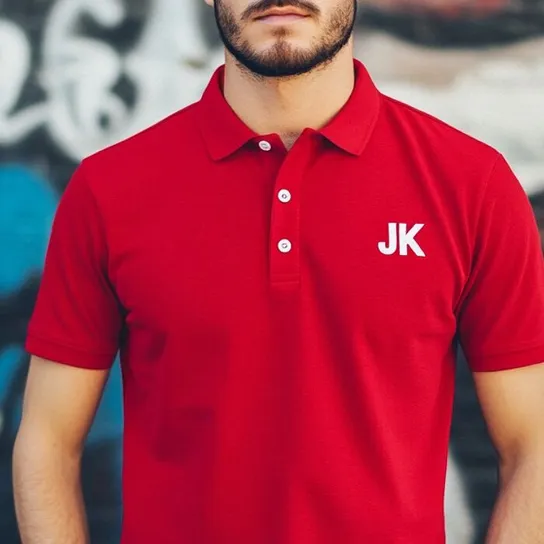 Red polo t-shirt with JK on the breast