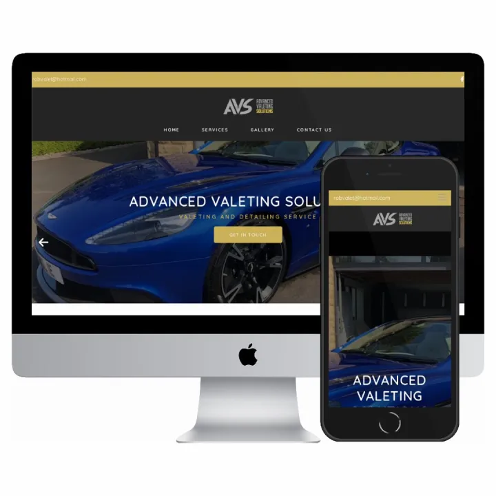 Desktop and mobile screenshots of the Advanced Valeting Solutions website