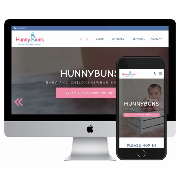 Desktop and mobile screenshots of the Hunnybuns website