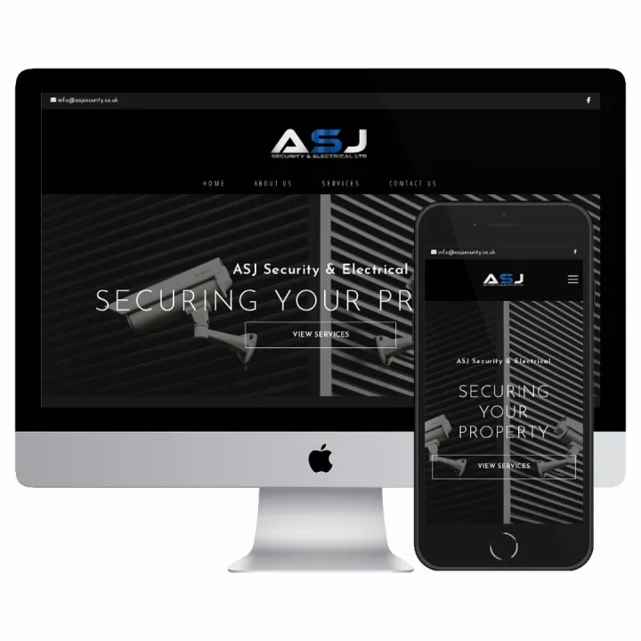 Desktop and mobile screenshots of the ASJ Security & Electrical Ltd website