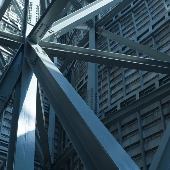 Steel beams inside a modern industrial building
