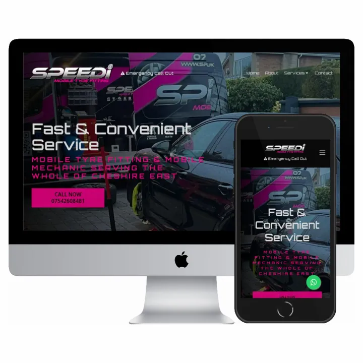 Desktop and mobile screenshots of the Speedi Mobile Tyres website