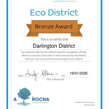 Darlington Eco-District-Bronze Award Certificate
