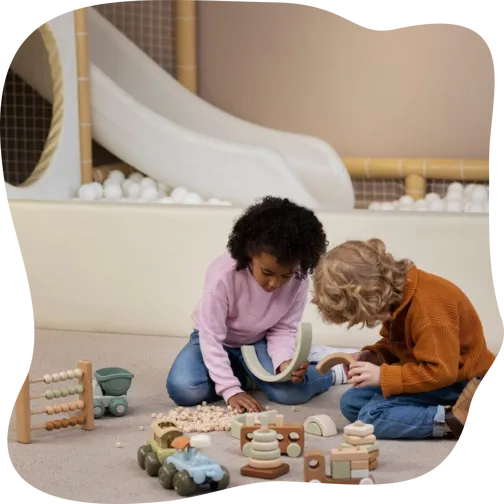 Full shot kids playing with eco toys indoors