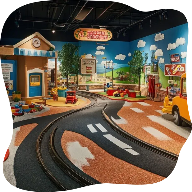 Indoor Play Area with Toy Cars and Buildings