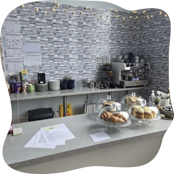 Cake Slice and Coffee Cafe Table
