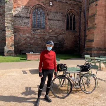 Revd John Kime &ndash; Outside Carlisle Cathedal 19 May &ndash; Climate Change Cycle Ride