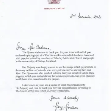 Etherley letter rom Queen December 2021 Poppies