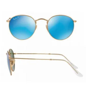 rb3447_112-4Lshot2 Ray-Ban Round Metal Matte Gold with Crystal Blue Mirror Polarised Lenses