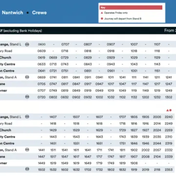 84 Bus Timetable Mon-Fri Chester to Nantwich -