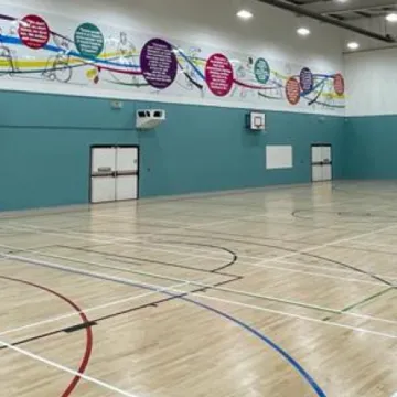 Graphics on show at the refurbished sports hall at St Paul's High School in Manchester