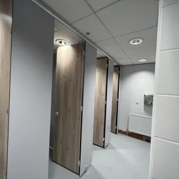The cubicles at refurbished toilets for QBE office in Leeds.
