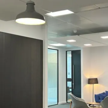 View of office desks after commercial fit-out in Leeds.