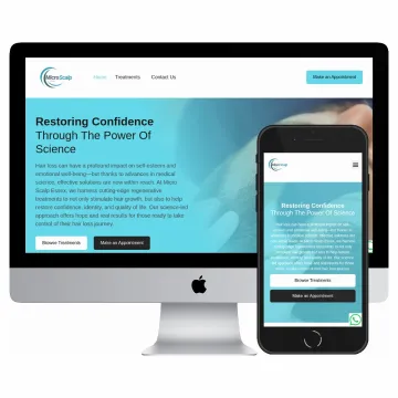Desktop and mobile screenshots of the Micro Scalp Essex website
