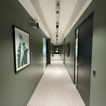 Office corridor with seating