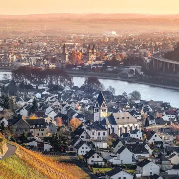 Autumn, nature, landscape, vine, houses, sunshine, autumn sun, village, bridge, colorful, sunset, river, church, tower, water, beautiful, evening, sun, autumn, sunshine, village, village, village, village, village