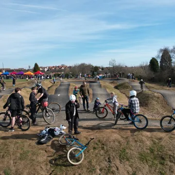 Riders assemble to tackle the pump track at Dordon