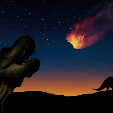 Dinosaurs, nature, night sky, asteroid, stars