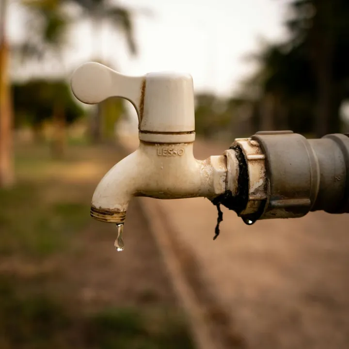A close-up shot of a water droplet falling from