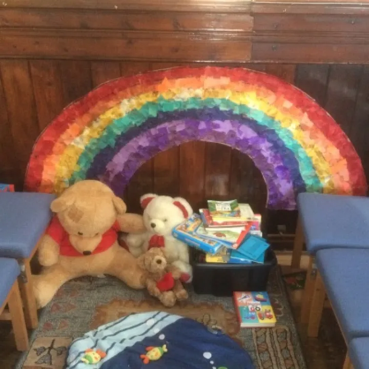 Kids corner with rainbow