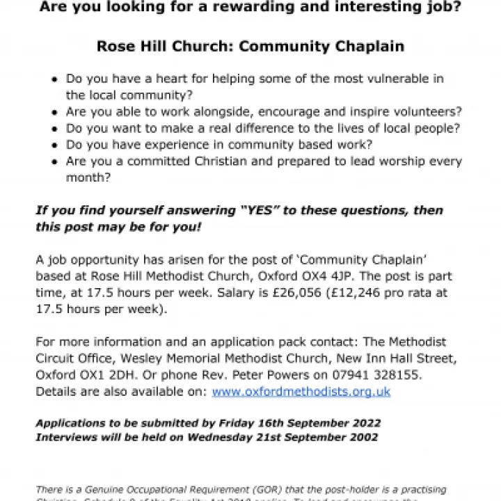 Rose Hill Community Chaplain ADVERT 2022 (1)