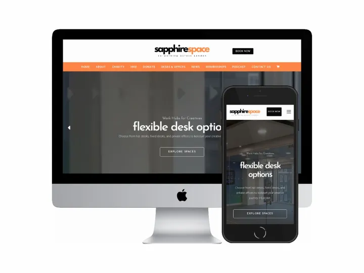 Desktop and mobile screenshots of the Sapphire Space website