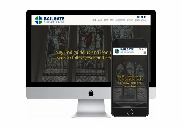 Desktop and mobile screenshots of the Bailgate Methodist Church website