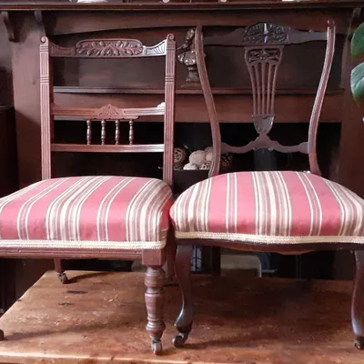 Items for sale &ndash; 2 Low Wooden Antique reupholstered chairs (height 30/31" 76/78cm &pound;15