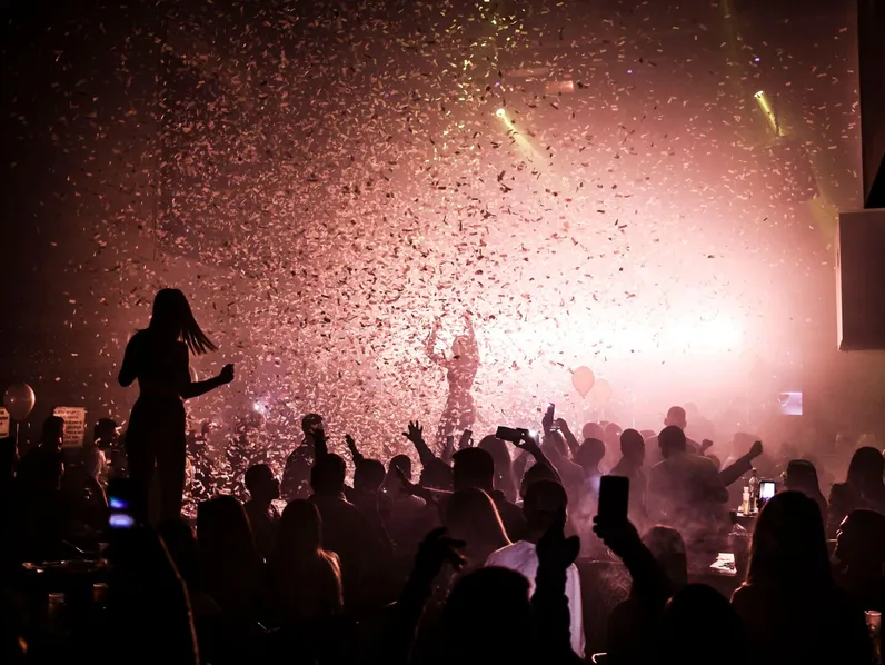 Confetti drop over the crowd