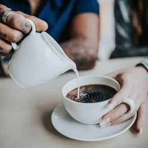 Coffee, milk, hands, pour, coffee cup, pouring