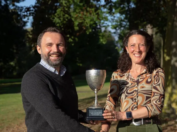 Professor Michael Lee presenting Professor Jude Capper with the prestigious Sir John Hammond Award 2021