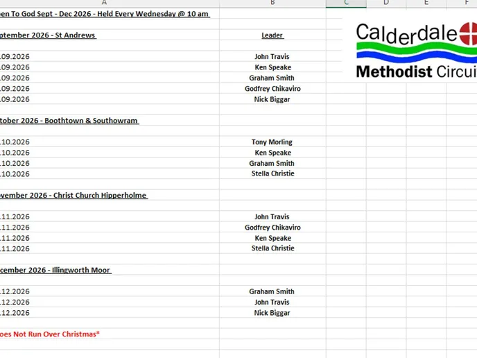 Open to God &ndash; Locations, Dates and Leaders &ndash; Sept