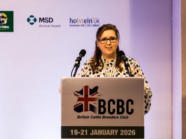 BCBC chair Dr Alex Brown speaking at the 2026 British Cattle Conference