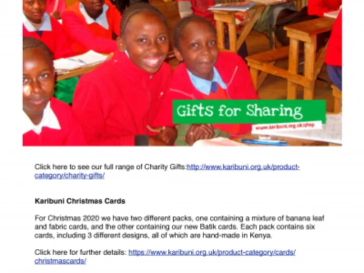 Karibuni Charity Gifts  & Christmas cards