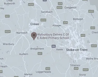 Map showing the location of Wybunbury Delves