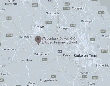 Map showing the location of Wybunbury Delves