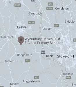 Map showing the location of Wybunbury Delves