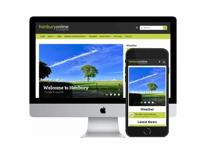 Desktop and mobile screenshots of the Henbury Online website