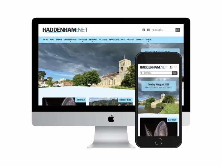 Desktop and mobile screenshots of the Haddenham.net website