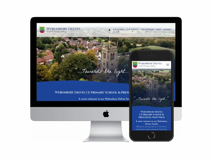 Desktop and mobile screenshots of the Wybunbury Delves website