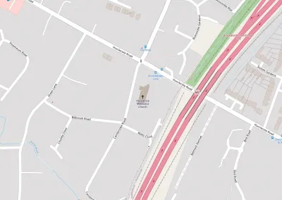 Map showing the location of Hucclecote Methodist Church