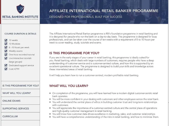 Retail Banking Institute &ndash; Affiliate International