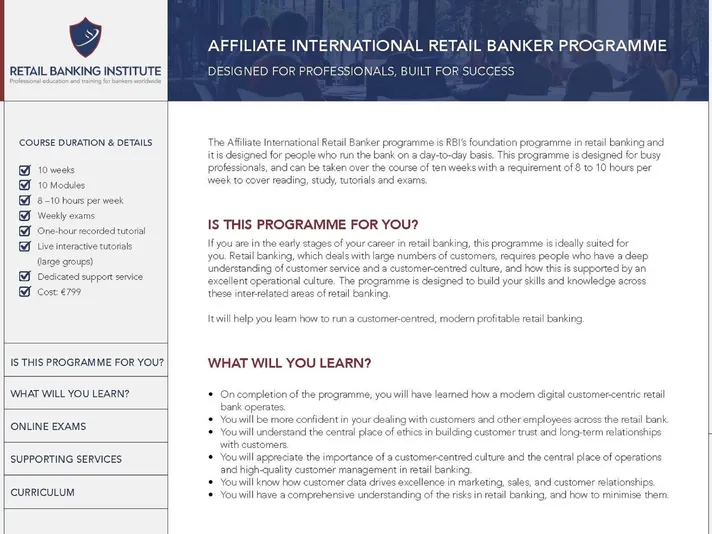 Retail Banking Institute &ndash; Affiliate International